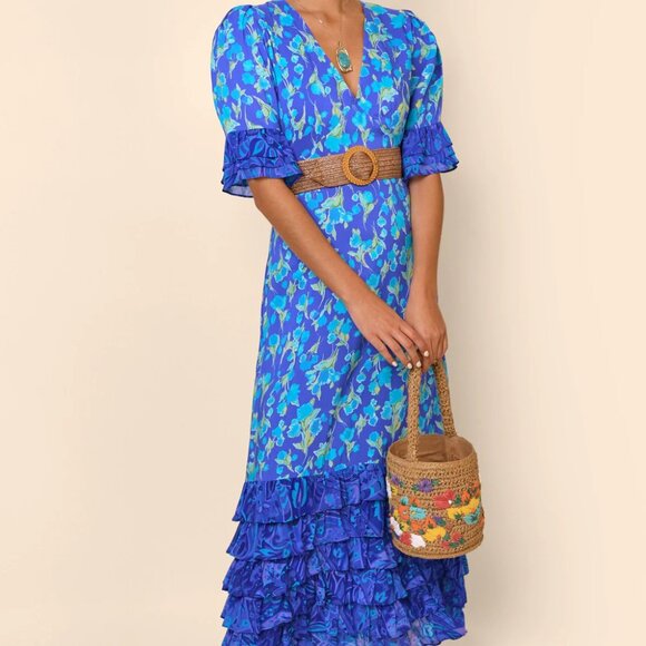 RIXO Blue Floral Mari Tiered Maxi Dress - Picture 2 of 12